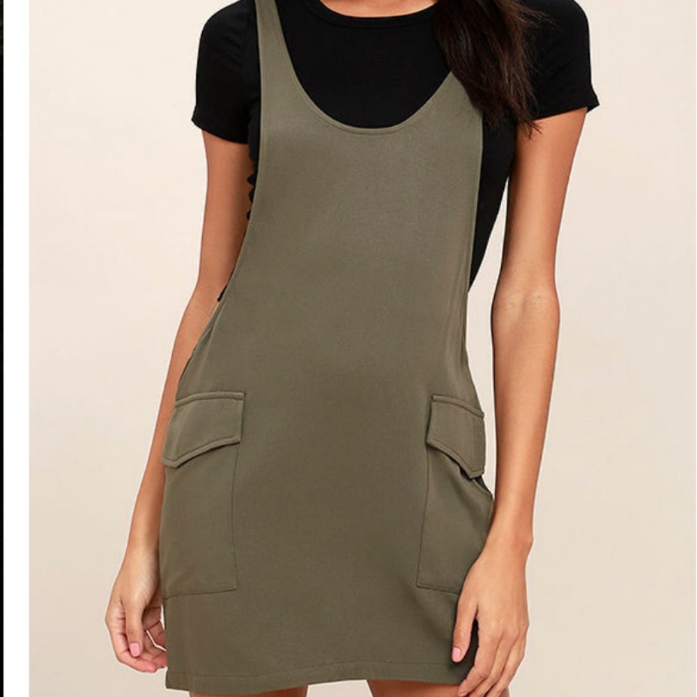 NWOT LULUS Olive Green Pinafore Dress S